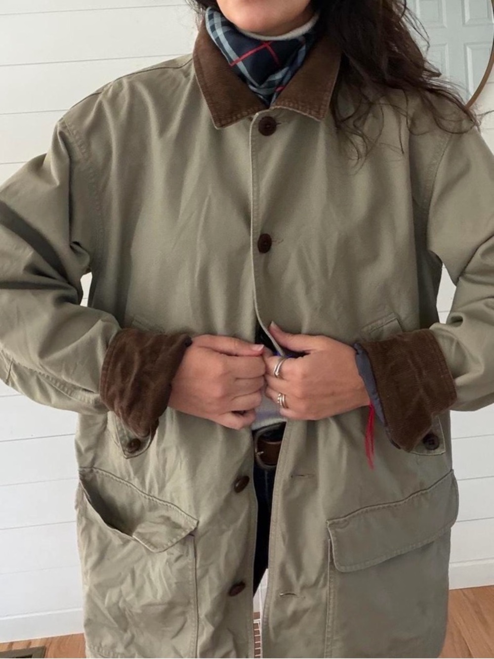 L.L. Bean Men's Tan Field Jacket with Brown corduroy Collar -Large - Picture 4 of 11